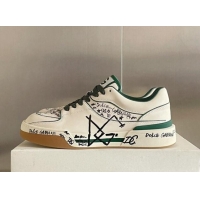 Buy Luxury Dolce & Gabbana New Roma Graffiti Calfskin Sneakers White/Green 122307