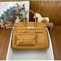 Super Quality Hermes Birkin 35cm Cargo Bag in Swift Leather and Canvas HB35 Brown (Pure Handmade)