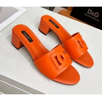 Best Price Dolce&Gabbana Cutout DG Calfskin Heel Slide Sandals 5cm Orange 122707