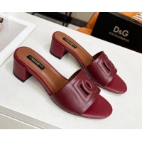 Promotional Dolce&Gabbana Cutout DG Calfskin Heel Slide Sandals 5cm Burgundy 122709