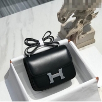 Buy Discount Hermes Constance Box Bag 18cm in Box Calf Leather H7001 Black/Silver (Half-handmade)