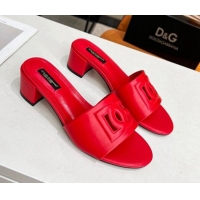 Low Cost Dolce&Gabbana Cutout DG Calfskin Heel Slide Sandals 5cm Red 122710