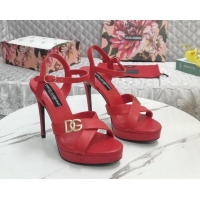 Pretty Style Dolce&Gabbana DG Calfskin High Heel Platform Sandals 12cm Red 222144