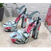 Classic Hot Dolce & Gabbana DG Printed Calfskin High Heel Platform Sandals 15cm Light Blue 325053