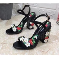 Good Looking Dolce & Gabbana High Heel Sandals 10.5cm in Printed Calfskin with Bloom Charm Black/Multicolor 401014