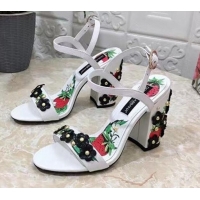 Charming Dolce & Gabbana High Heel Sandals 10.5cm in Printed Calfskin with Bloom Charm White/Black 401016