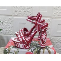 Lowest Price Dolce & Gabbana DG Printed Polished Calfskin Platform Sandals 15cm Fuchsia Pink 703109