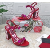 Stylish Dolce & Gabbana Calfskin Sandals 10.5cm with embroidery and painted heel Red 703112