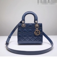 Low Cost Dior Small Lady Dior Bag in Patent Leather CD2636 Deep Blue