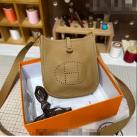 Inexpensive Hermes Evelyne Mini Bag 18cm in Togo Calfskin L1306300 Light Brown/Gold