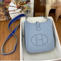 Super Quality Hermes Evelyne Mini TPM Bag 18cm in Original Togo Leather HB18 Linen Blue/Silver (Pure Handmade)