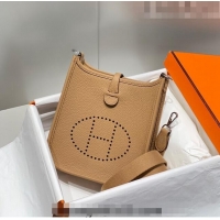 Unique Grade Hermes Evelyne Mini Bag 18cm in Togo Calfskin HB18 Milky Tea Brown 2023