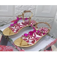 Top Grade Dolce & Gabbana Patent Leather Flat Thong Sandals 1with embroidery Gold 0703117