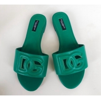 Lower Price Dolce & Gabbana DG Cutout Calfskin Flat Slide Sandals Green 071063