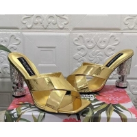 Shop Duplicate Dolce & Gabbana Polished calfskin slide sandals 10.5cm with crystals and cross strap gold 902041