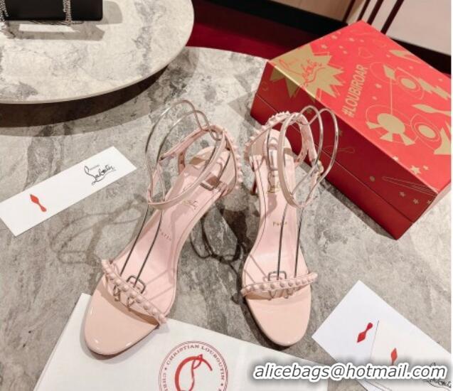 Cheap Price Christian Louboutin So Me Patent Leather High Heel Sandals 10cm Nude Pink 032039