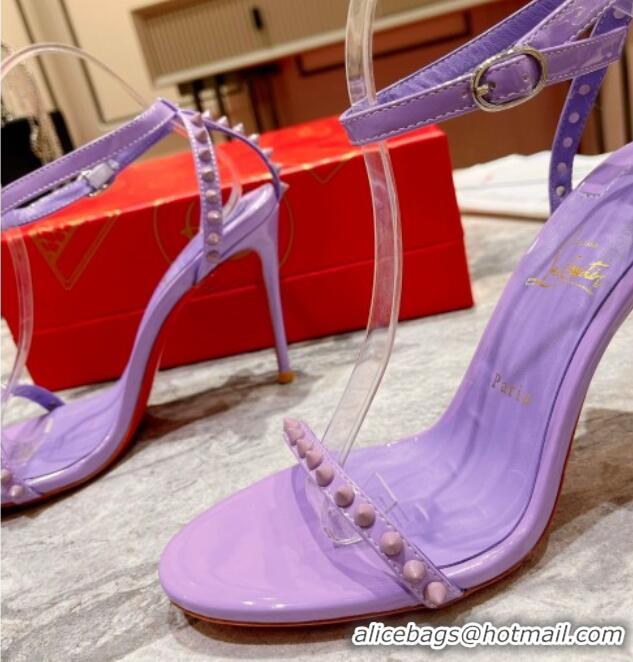 Top Grade Christian Louboutin So Me Patent Leather High Heel Sandals 10cm Purple 032041