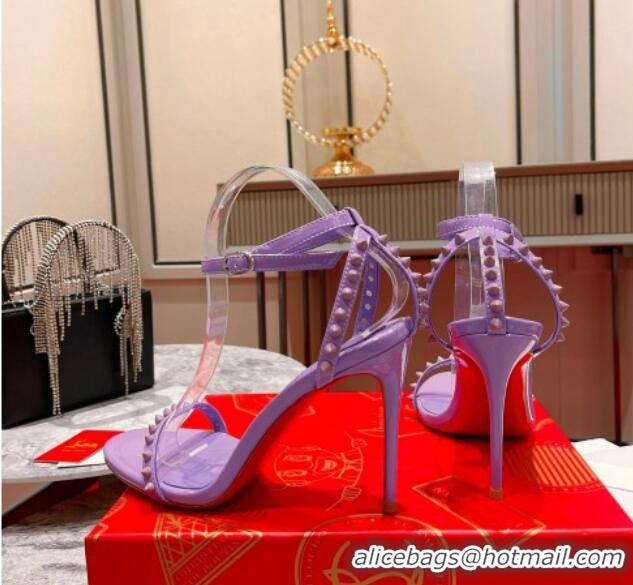 Top Grade Christian Louboutin So Me Patent Leather High Heel Sandals 10cm Purple 032041