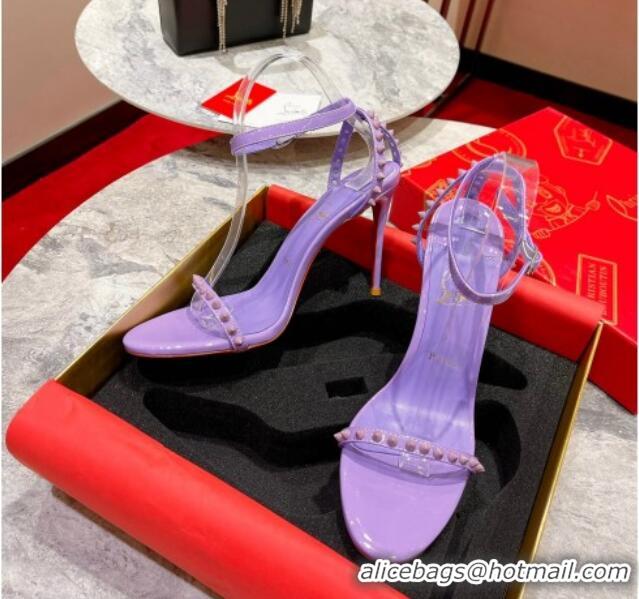 Top Grade Christian Louboutin So Me Patent Leather High Heel Sandals 10cm Purple 032041