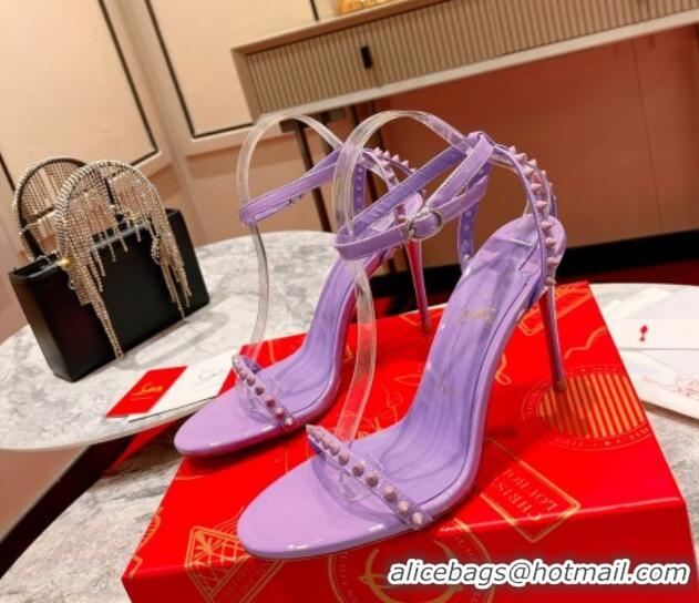 Top Grade Christian Louboutin So Me Patent Leather High Heel Sandals 10cm Purple 032041