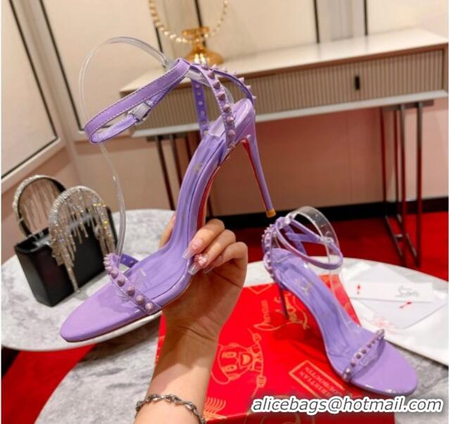 Top Grade Christian Louboutin So Me Patent Leather High Heel Sandals 10cm Purple 032041