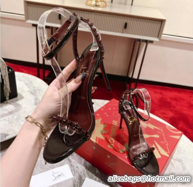 Famous Christian Louboutin So Me Patent Leather High Heel Sandals 10cm Burgundy 032042