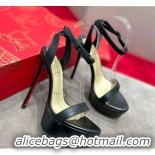 Top Design Christian Louboutin Loubi Queen Alta Nappa Leather High Heel Platform Sandals 15cm Black 032044