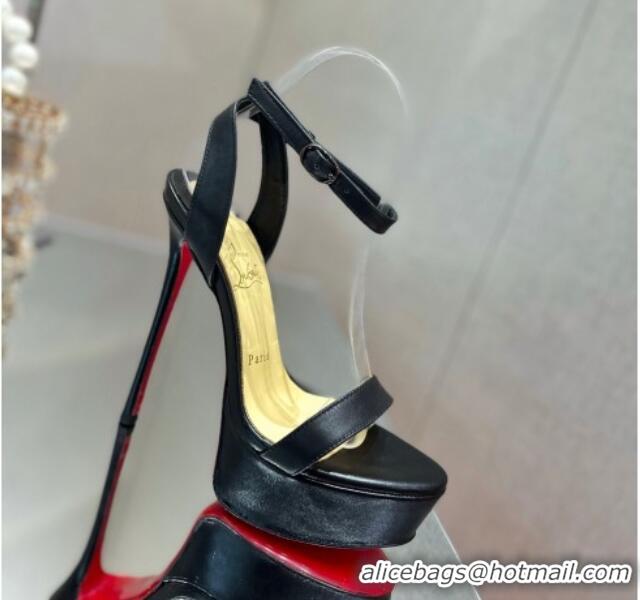 Top Design Christian Louboutin Loubi Queen Alta Nappa Leather High Heel Platform Sandals 15cm Black 032044