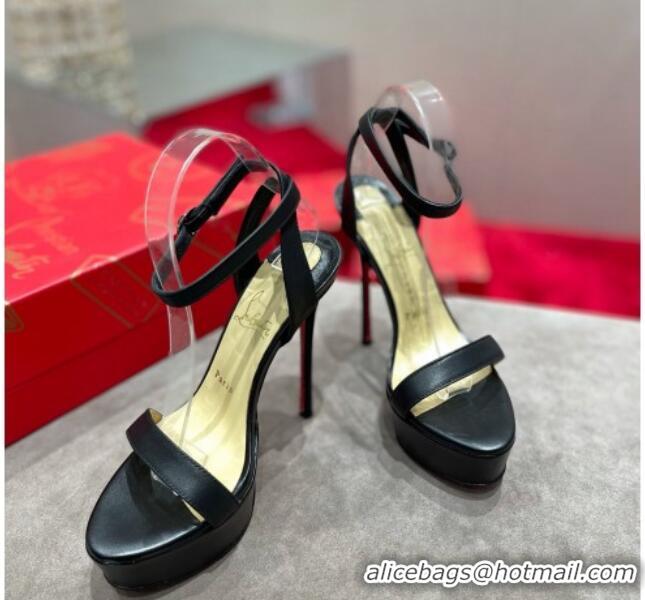 Top Design Christian Louboutin Loubi Queen Alta Nappa Leather High Heel Platform Sandals 15cm Black 032044