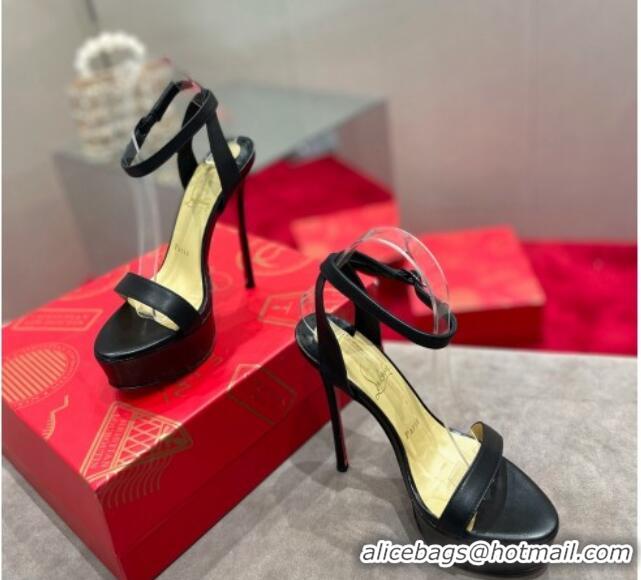 Top Design Christian Louboutin Loubi Queen Alta Nappa Leather High Heel Platform Sandals 15cm Black 032044