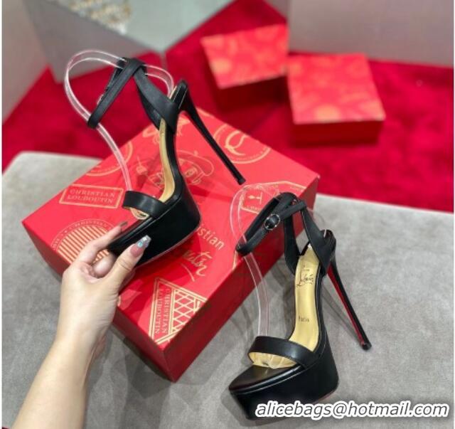 Top Design Christian Louboutin Loubi Queen Alta Nappa Leather High Heel Platform Sandals 15cm Black 032044