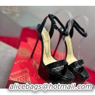 Good Product Christian Louboutin Loubi Queen Alta Patent Leather High Heel Platform Sandals 15cm Black 032045