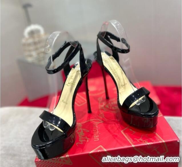 Good Product Christian Louboutin Loubi Queen Alta Patent Leather High Heel Platform Sandals 15cm Black 032045