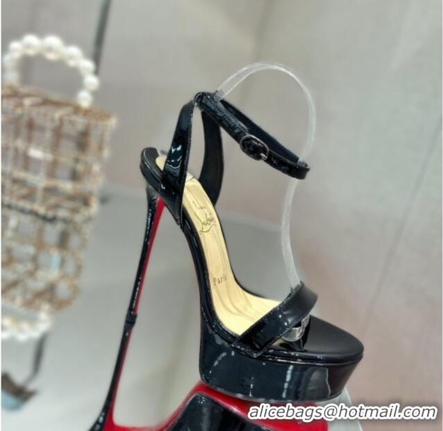 Good Product Christian Louboutin Loubi Queen Alta Patent Leather High Heel Platform Sandals 15cm Black 032045