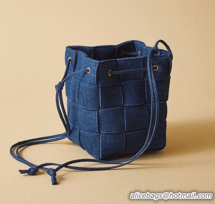 Big Discount Bottega Veneta intreccio Denim Bucket bag 680218 Blue