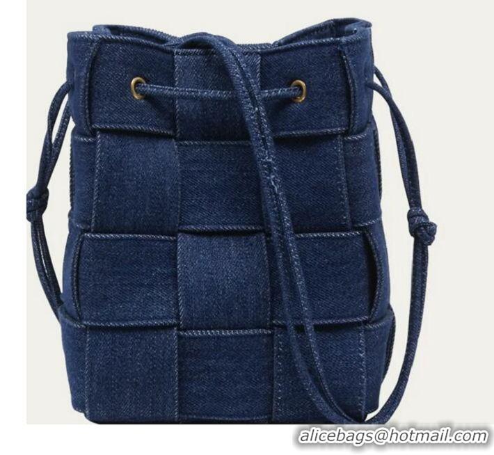 Big Discount Bottega Veneta intreccio Denim Bucket bag 680218 Blue