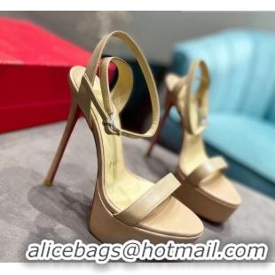 Shop Duplicate Christian Louboutin Loubi Queen Alta Nappa Leather High Heel Platform Sandals 15cm Nude 032046