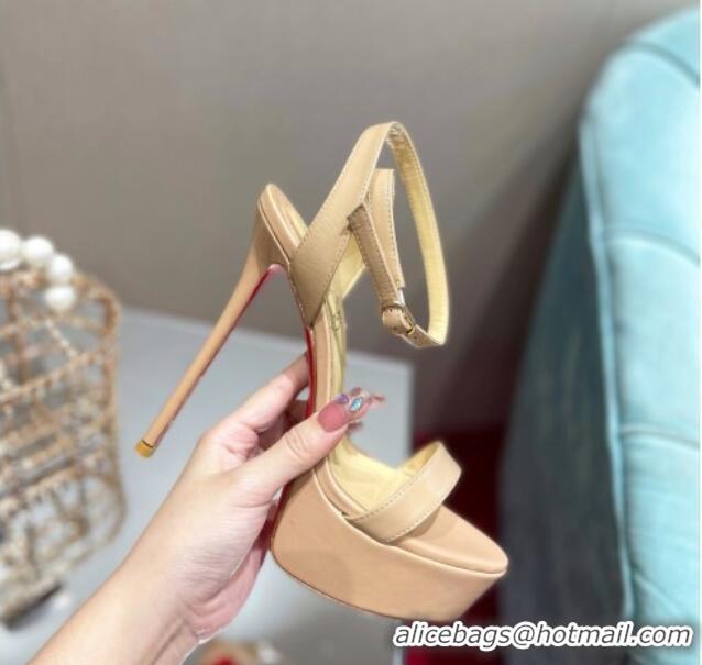 Shop Duplicate Christian Louboutin Loubi Queen Alta Nappa Leather High Heel Platform Sandals 15cm Nude 032046