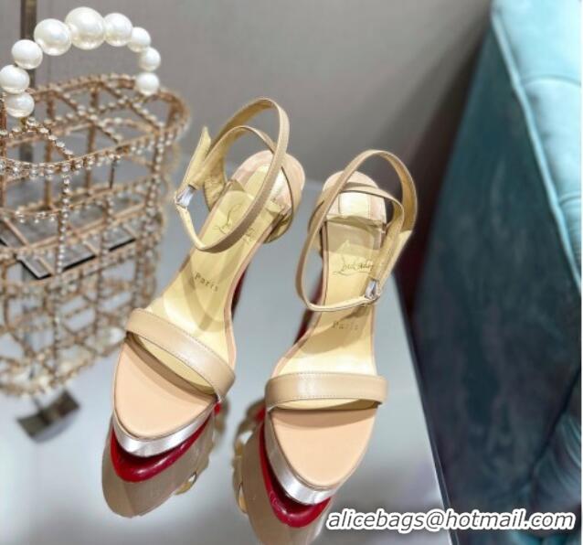 Shop Duplicate Christian Louboutin Loubi Queen Alta Nappa Leather High Heel Platform Sandals 15cm Nude 032046