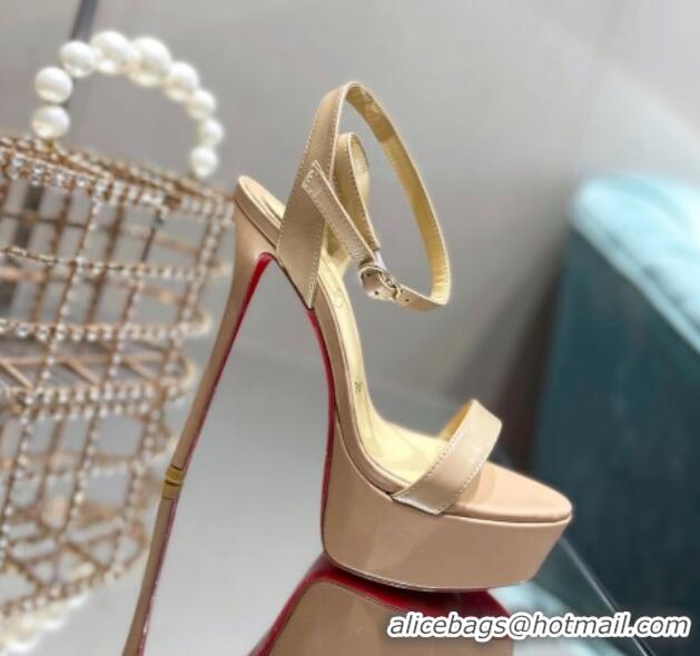 Shop Duplicate Christian Louboutin Loubi Queen Alta Nappa Leather High Heel Platform Sandals 15cm Nude 032046