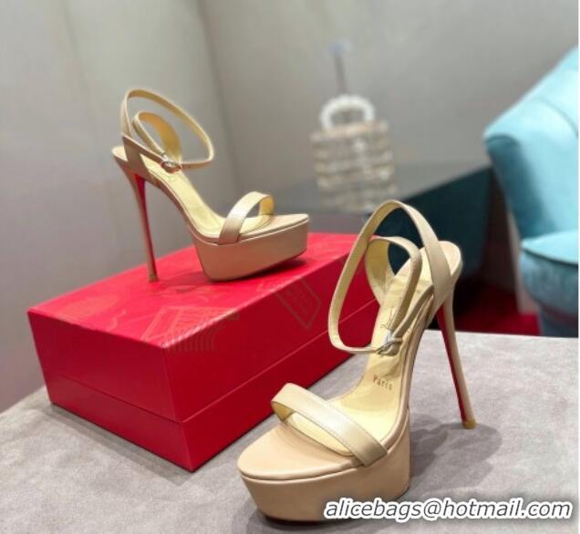 Shop Duplicate Christian Louboutin Loubi Queen Alta Nappa Leather High Heel Platform Sandals 15cm Nude 032046