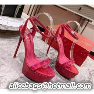 Durable Christian Louboutin Loubi Queen Alta Patent Leather High Heel Platform Sandals 15cm Pink 032047