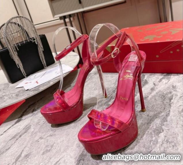 Durable Christian Louboutin Loubi Queen Alta Patent Leather High Heel Platform Sandals 15cm Pink 032047