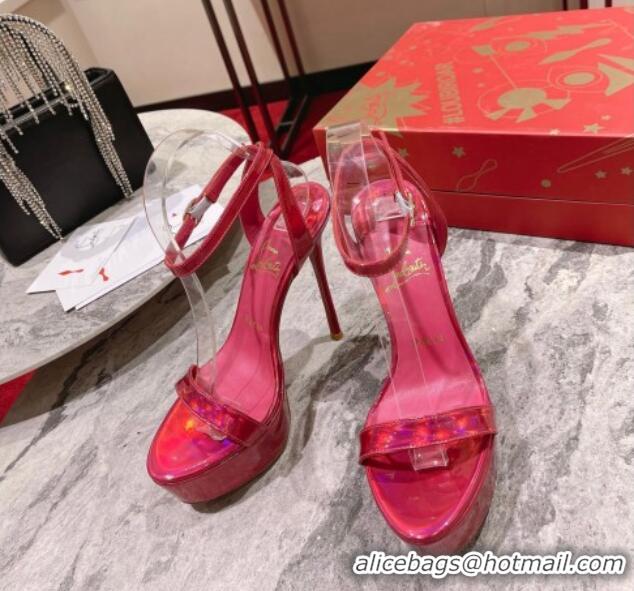 Durable Christian Louboutin Loubi Queen Alta Patent Leather High Heel Platform Sandals 15cm Pink 032047