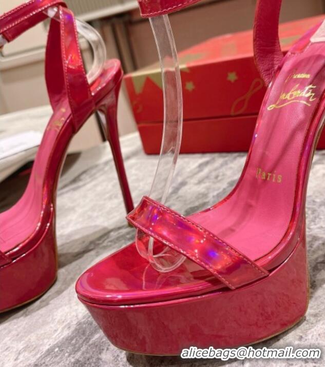 Durable Christian Louboutin Loubi Queen Alta Patent Leather High Heel Platform Sandals 15cm Pink 032047