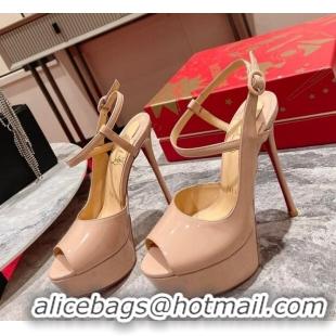 Good Looking Christian Louboutin Jenlove Patent Leather High Heel Open Toe Platform Pumps 15cm Nude 0321001