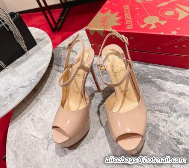 Good Looking Christian Louboutin Jenlove Patent Leather High Heel Open Toe Platform Pumps 15cm Nude 0321001