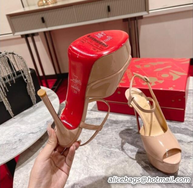 Good Looking Christian Louboutin Jenlove Patent Leather High Heel Open Toe Platform Pumps 15cm Nude 0321001