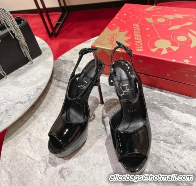 Most Popular Christian Louboutin Jenlove Patent Leather High Heel Open Toe Platform Pumps 15cm Black 0321002