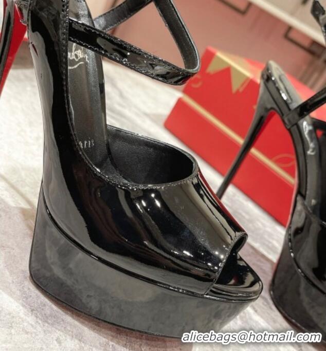 Most Popular Christian Louboutin Jenlove Patent Leather High Heel Open Toe Platform Pumps 15cm Black 0321002